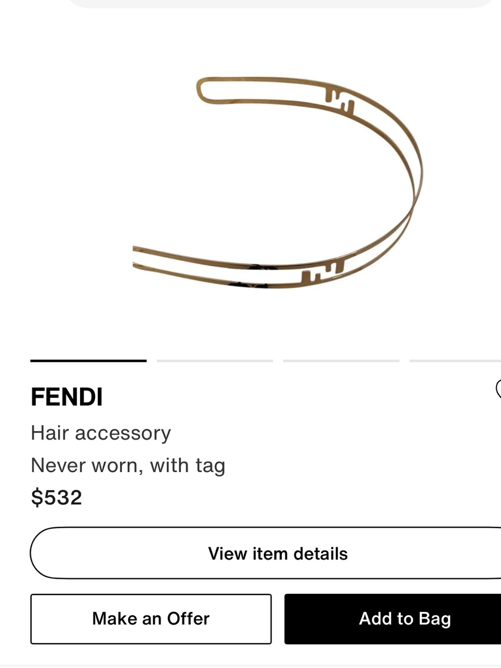 Fendi Gold U-Shaped Medal Headband with Gold Finish - Picture 4 of 5